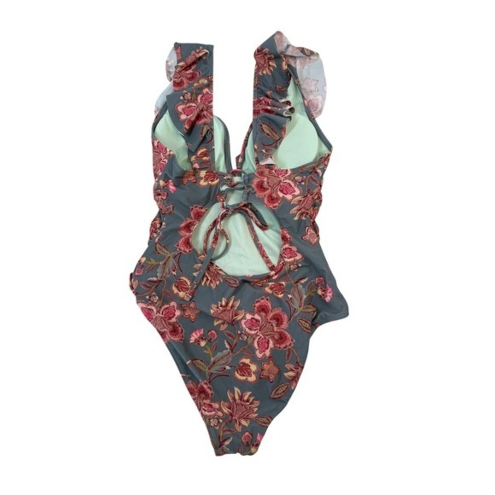 Cupshe NWT Eucalyptus Floral Flutter Sleeve Lace Up One Piece Swimsuit M - Picture 8 of 11